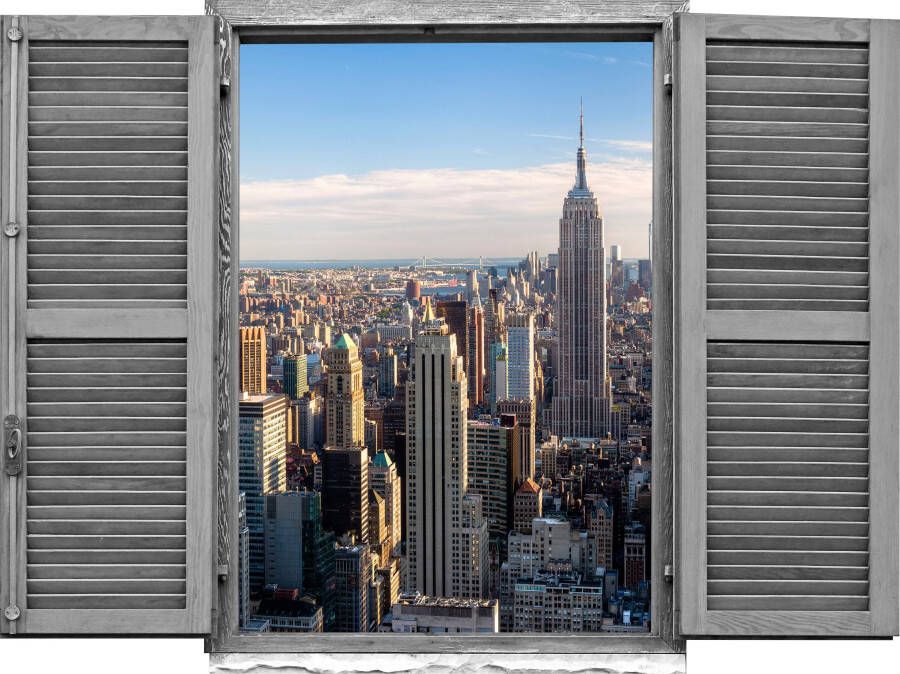 Queence Wandfolie New York Muursticker muurdecoratie zelfklevend 3D raam (1 stuk)