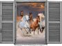 Queence Wandfolie Paarden Muursticker muurdecoratie zelfklevend 3D raam (1 stuk) - Thumbnail 1