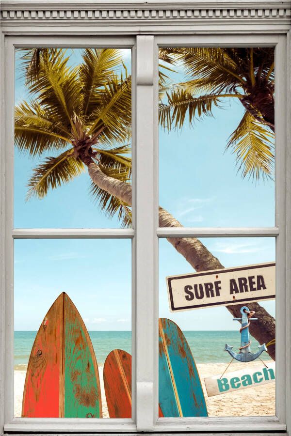 Queence Wandfolie Surf Area Beach Muursticker muurdecoratie zelfklevend 3D raam