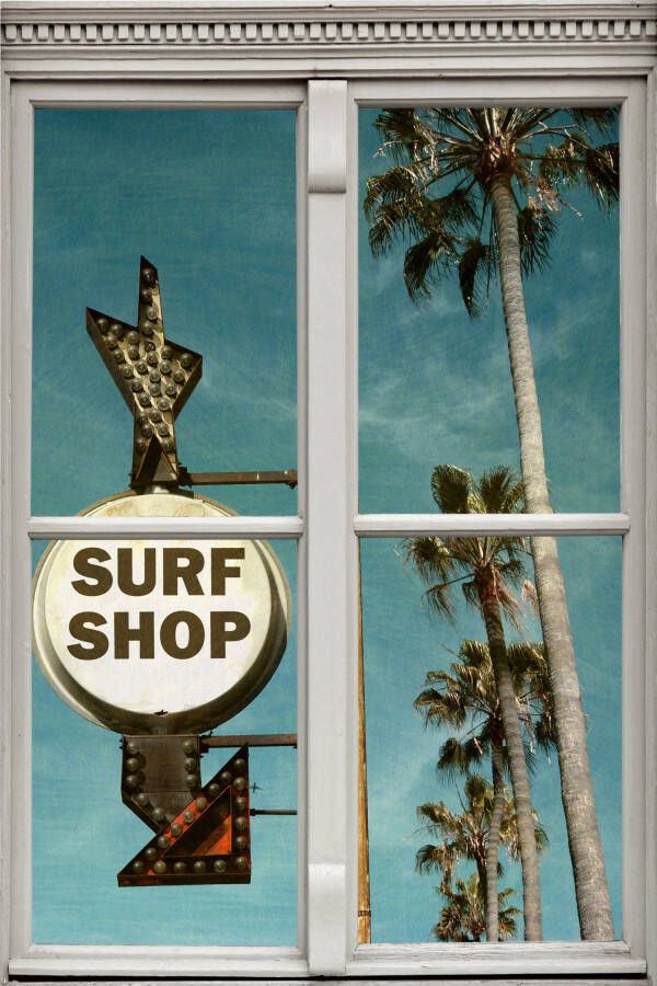 Queence Wandfolie Surf Shop Muursticker muurdecoratie zelfklevend 3D raam