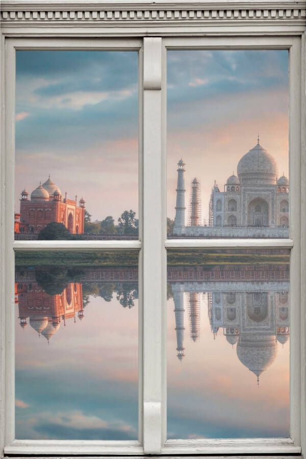 Queence Wandfolie Taj Mahal Muursticker muurdecoratie zelfklevend 3D raam