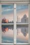 Queence Wandfolie Taj Mahal Muursticker muurdecoratie zelfklevend 3D raam - Thumbnail 1