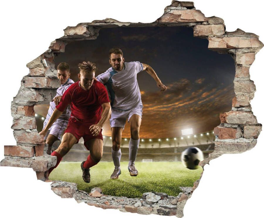 Queence Wandfolie Voetbal duel Muursticker muurdecoratie zelfklevend 3D muurdurchbraak (1 stuk)