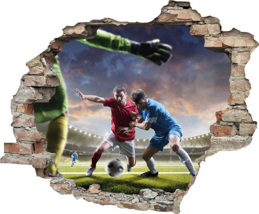 Queence Wandfolie Voetbal duel Muursticker muurdecoratie zelfklevend 3D muurdurchbraak (1 stuk)