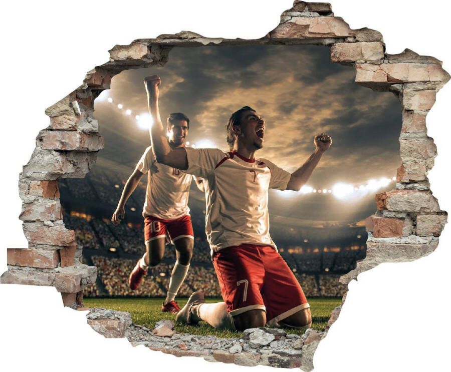 Queence Wandfolie Voetbal gejuich Muursticker muurdecoratie zelfklevend 3D muurdurchbraak (1 stuk)