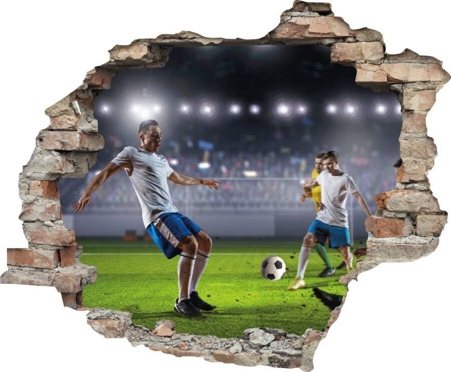 Queence Wandfolie Voetbal Muursticker muurdecoratie zelfklevend 3D muurdurchbraak (1 stuk)