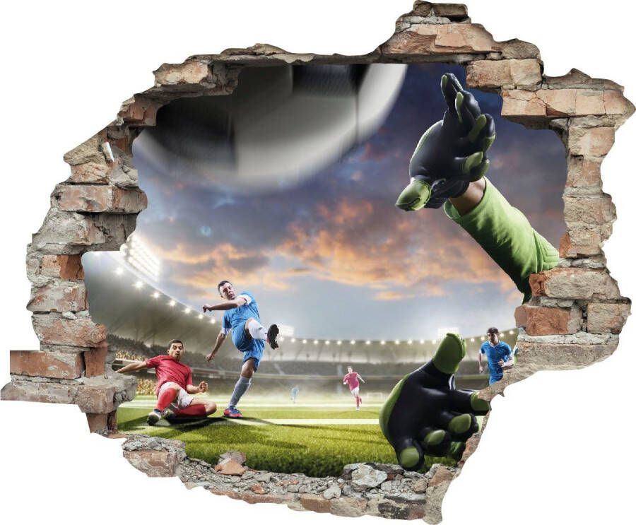 Queence Wandfolie Voetbal Muursticker muurdecoratie zelfklevend 3D muurdurchbraak (1 stuk)