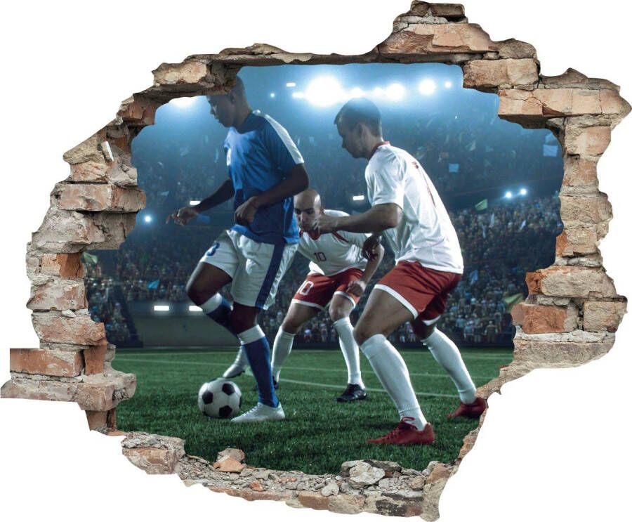 Queence Wandfolie Voetbal Muursticker muurdecoratie zelfklevend 3D muurdurchbraak (1 stuk)