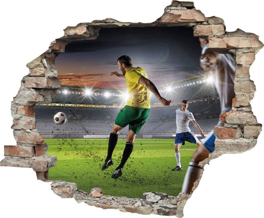 Queence Wandfolie Voetbal schot Muursticker muurdecoratie zelfklevend 3D muurdurchbraak (1 stuk)