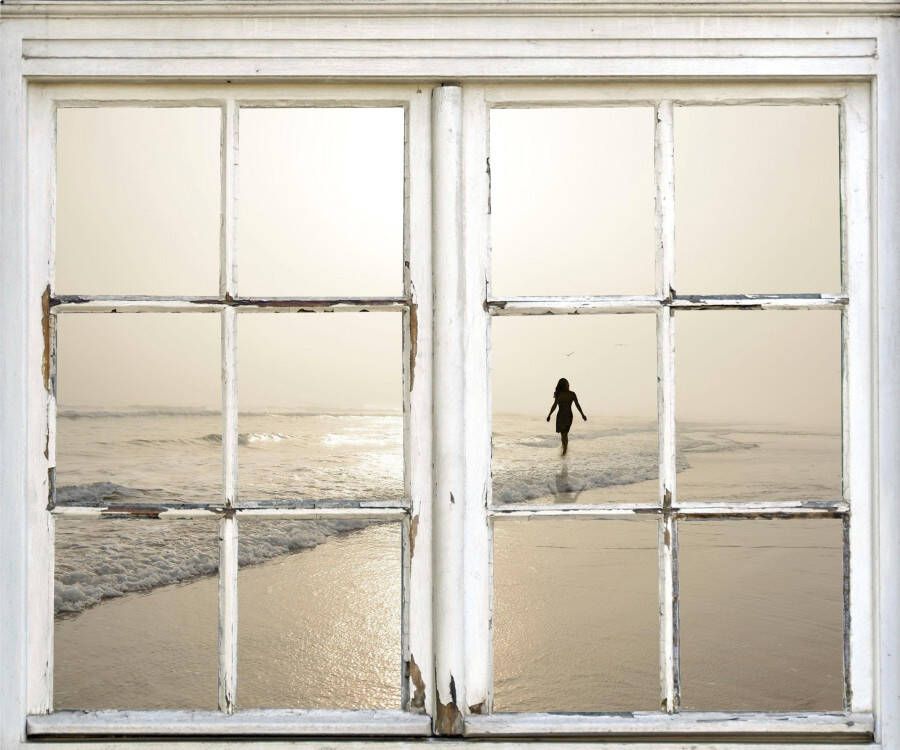 Queence Wandfolie Vrouw aan het strand Muursticker muurdecoratie zelfklevend strand vrouw