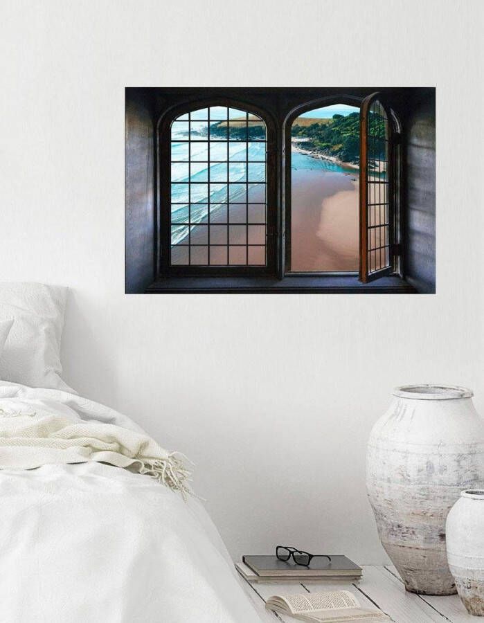 queence Wandfolie Zandstrand Muursticker muurdecoratie zelfklevend 3D raam