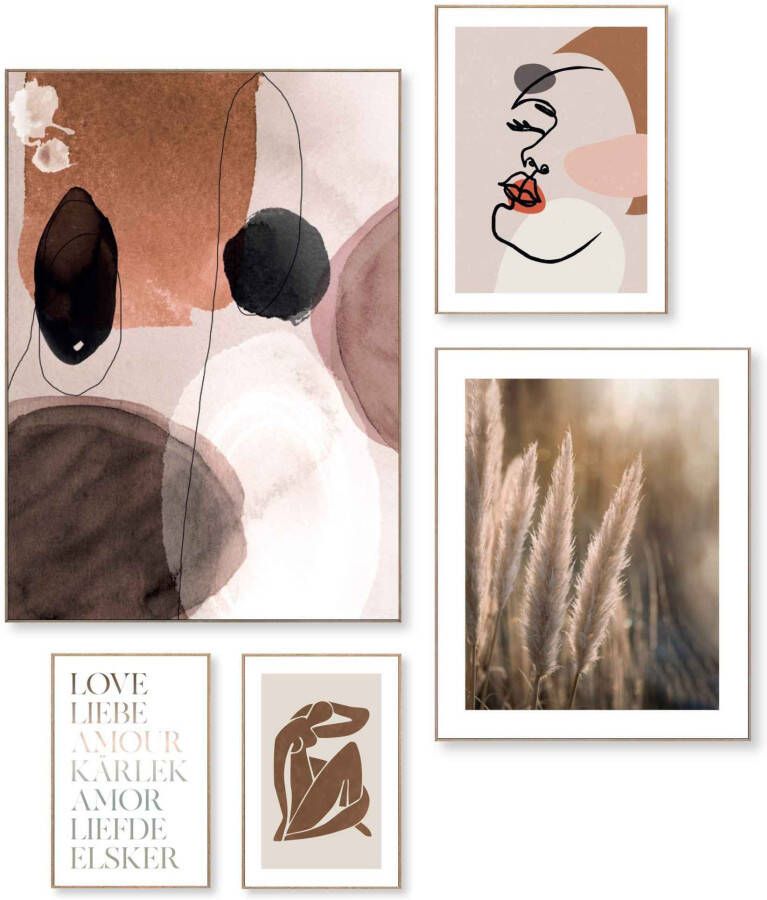 Reinders! Artprint Love match abstracte modellen lijnentekening Vrouw (5-delig)