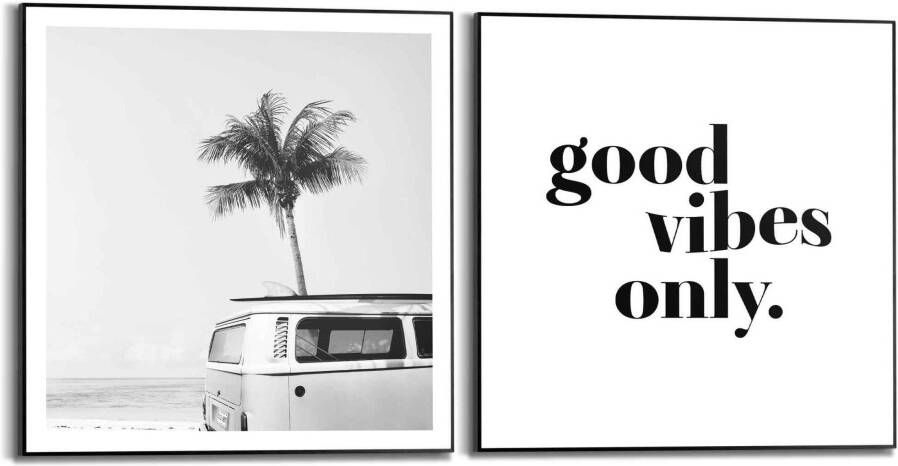 Reinders! Artprint met lijst Het goede leven vintage VW Bully strand surfen (set 2-delig)