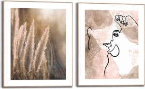 Reinders! Artprint Natuurlijke lijnen potloodtekening abstract vrouw pampa (2 stuks)