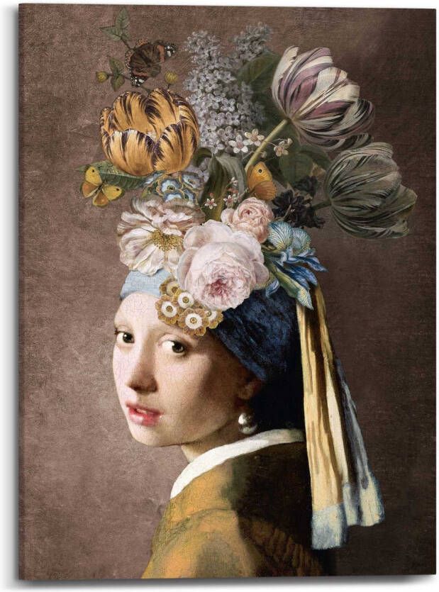 Reinders! Artprint op linnen Vermeer Blumenmädchen mit dem Perlenorhrring