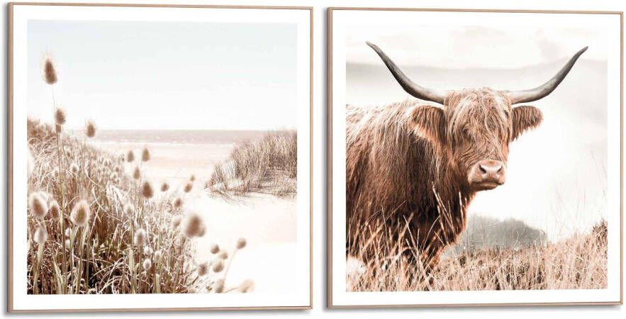 Reinders! Artprint Vrije natuur Highlander koe heide strand rust (2-delig)