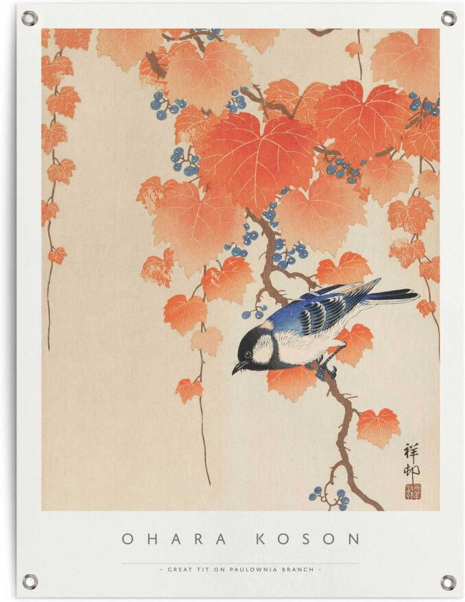 Reinders! Poster Ohara Koson Great tit Outdoor voor tuin of balkon