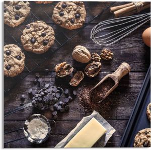 Reinders! Print op glas Artprint op glas lekkere chocolade cookies ingrediënten walnoten bakken