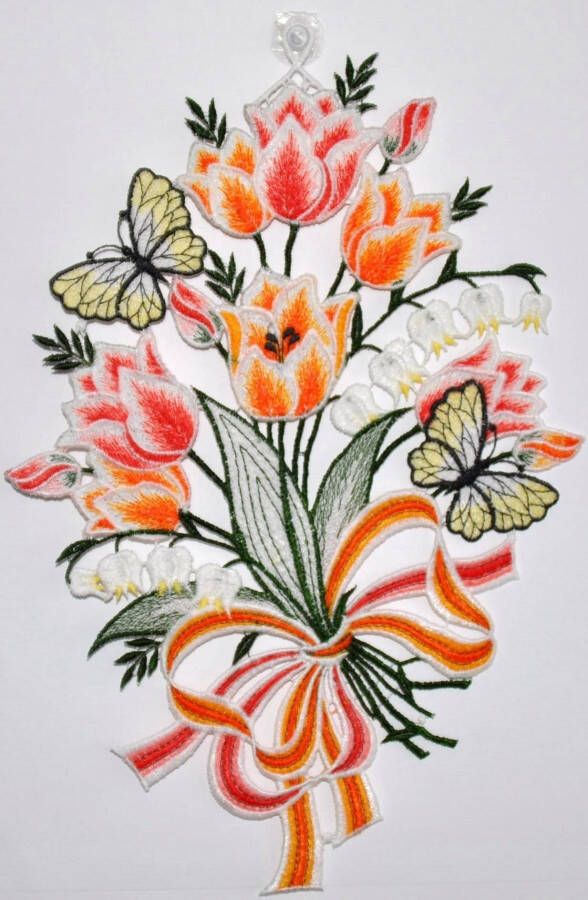 Stickereien Plauen Raamdecoratie bloemen (1 stuk)