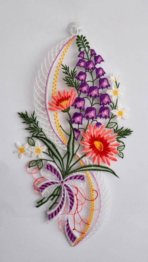Stickereien Plauen Raamdecoratie Bloemenpracht (1 stuk)