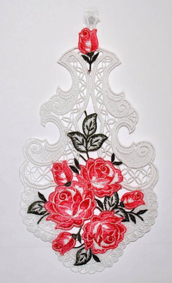 Stickereien Plauen Raamdecoratie Bos rozen Haakophanging (1 stuk)