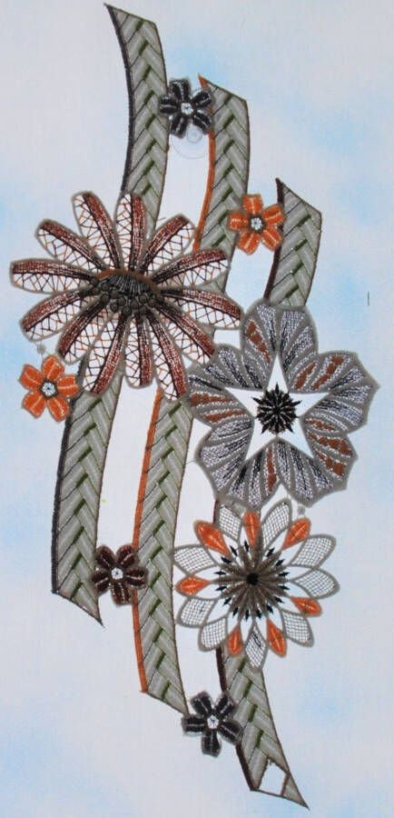 Stickereien Plauen Raamdecoratie Grote bloemen (1 stuk)