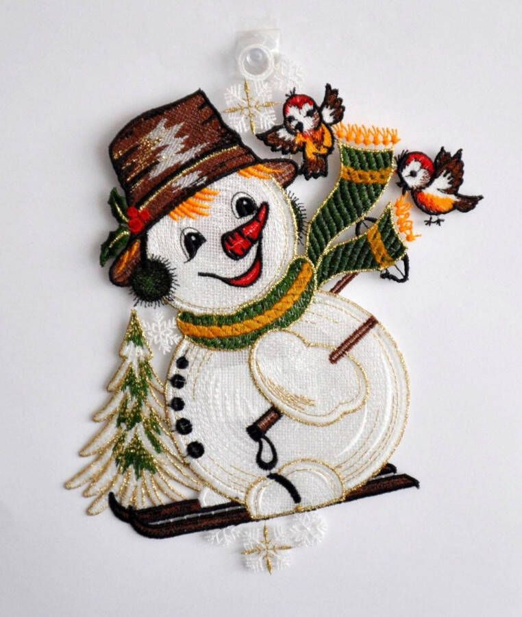 Stickereien Plauen Raamdecoratie Sneeuwpop met sjaal (1 stuk)