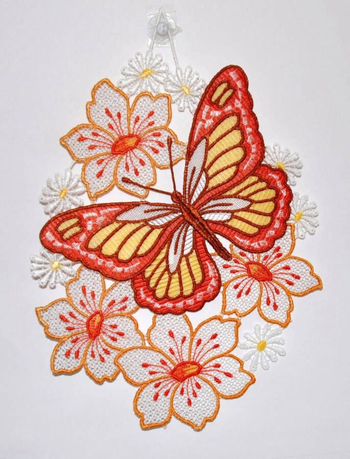 Stickereien Plauen Raamdecoratie Vlinder op bloem (1 stuk)
