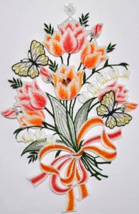 Stickereien Plauen Vensterbeeld Raamdecoratie bloemen (1 stuk)