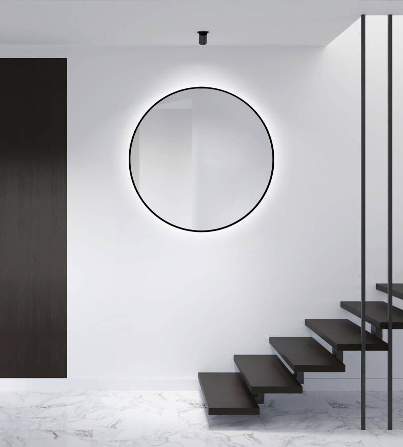 Talos Led-lichtspiegel rond met indirecte ledverlichting in matzwart ø 100 cm