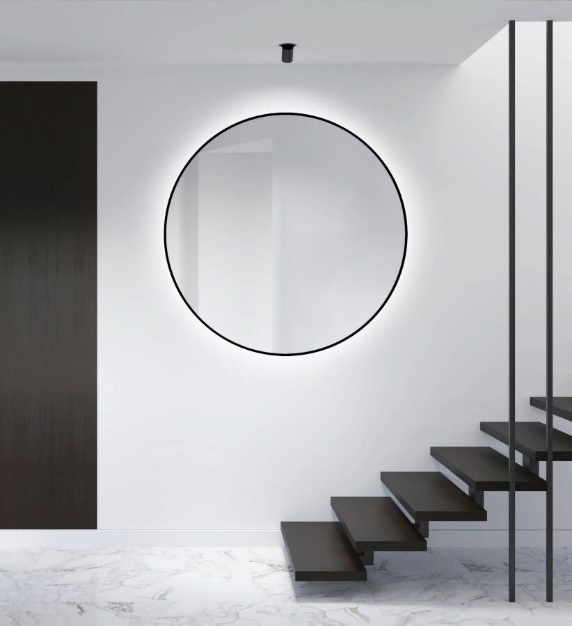 Talos Led-lichtspiegel rond met indirecte ledverlichting in matzwart ø 120 cm