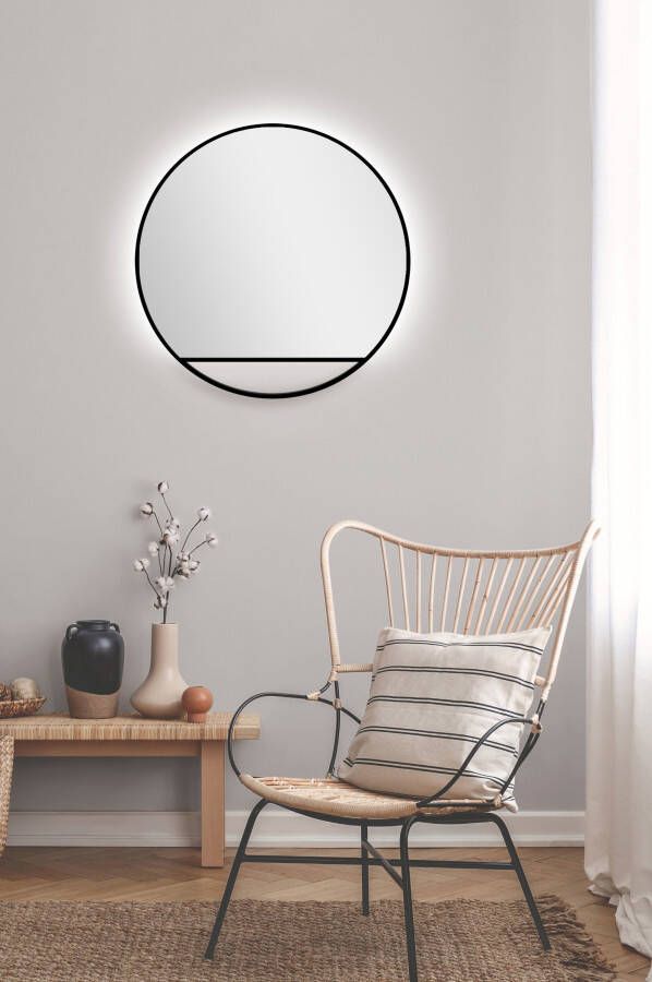 Talos Led-lichtspiegel rond met indirecte ledverlichting in matzwart ø 60 cm