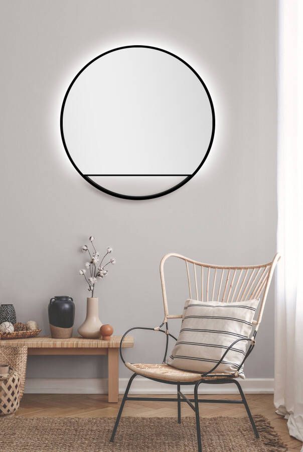 Talos Led-lichtspiegel rond met indirecte ledverlichting in matzwart ø 80 cm