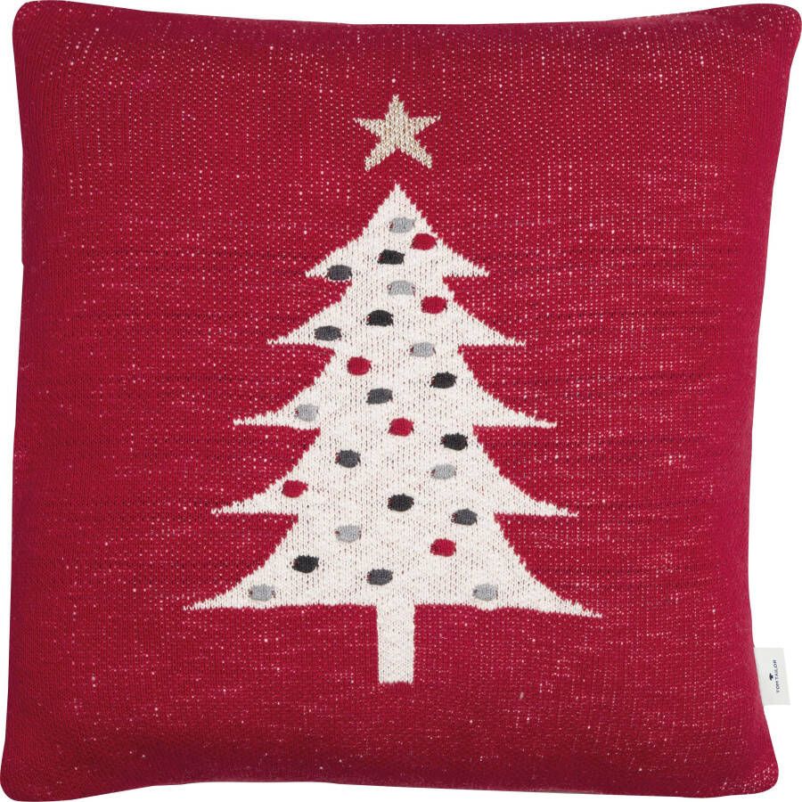 TOM TAILOR HOME Sierkussen Knitted Red Tree Gebreide kussenovertrek zonder vulling met kerstboommotief(1 stuk)