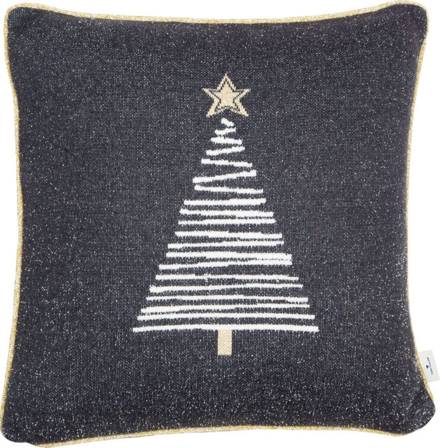 TOM TAILOR HOME Sierkussen Knitted Shiny Tree Gebreide kussenovertrek zonder vulling met kerstboommotief(1 stuk)
