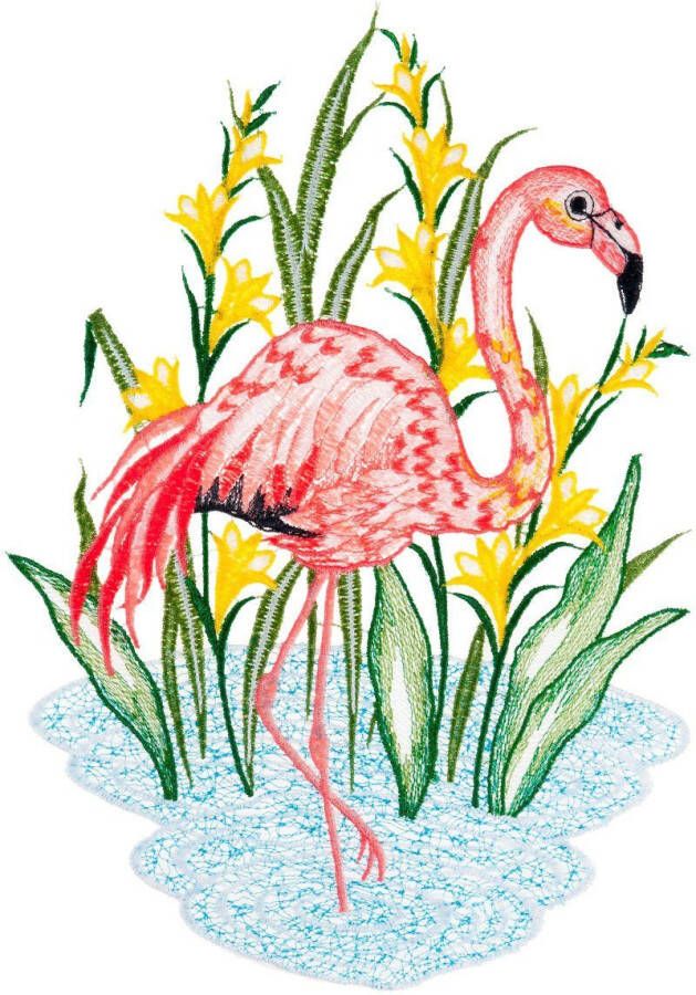 W. Reuter & Sohn Plauener Spitze Raamdecoratie "flamingo" in kleur