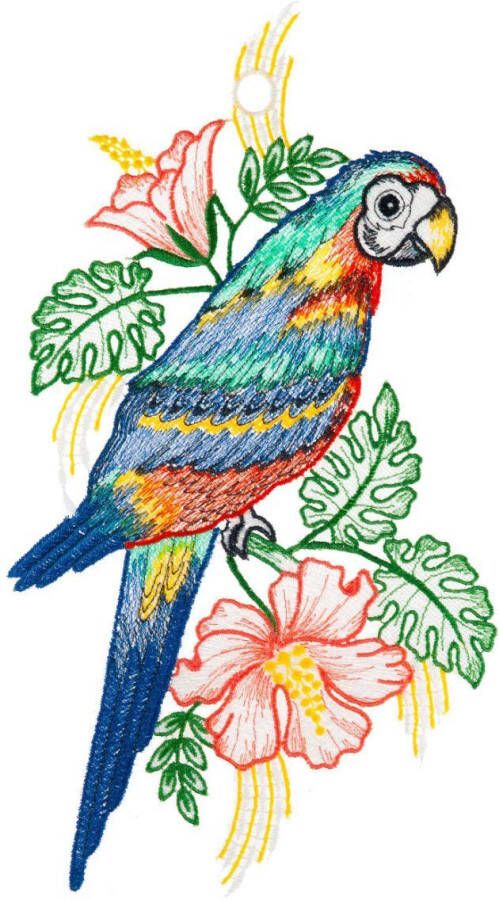 W. Reuter & Sohn Plauener Spitze Raamdecoratie "papegaai" in kleur