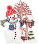 W. Reuter & Sohn Plauener Spitze Raamdecoratie "Sneeuwpop met vogelhuis" gekleurd - Thumbnail 1
