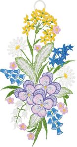 W. Reuter & Sohn Plauener Spitze Vensterbeeld Raamdecoratie "bos bloemen" in kleur