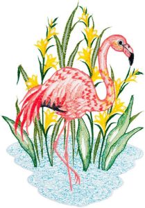 W. Reuter & Sohn Plauener Spitze Vensterbeeld Raamdecoratie "flamingo" in kleur