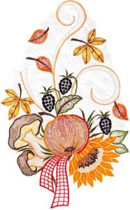 W. Reuter & Sohn Plauener Spitze Vensterbeeld Raamdecoratie "herfstblad met vogel" in kleur