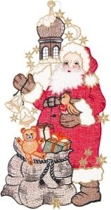W. Reuter & Sohn Plauener Spitze Vensterbeeld Raamdecoratie "Santa Claus"(lange jas) in kleur