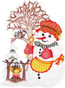 W. Reuter & Sohn Plauener Spitze Vensterbeeld Raamdecoratie "sneeuwvrouw" in kleur
