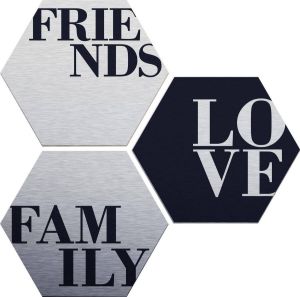 Wall-Art Aluminium-dibondprint Love Friends Family (set 3 stuks)
