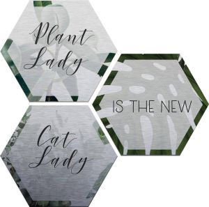 Wall-Art Aluminium-dibondprint Plantlady is the new Catlady (set)