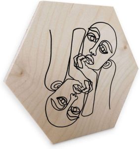 Wall-Art Artprint op hout Linework houten bord Boho decoratie (1 stuk)