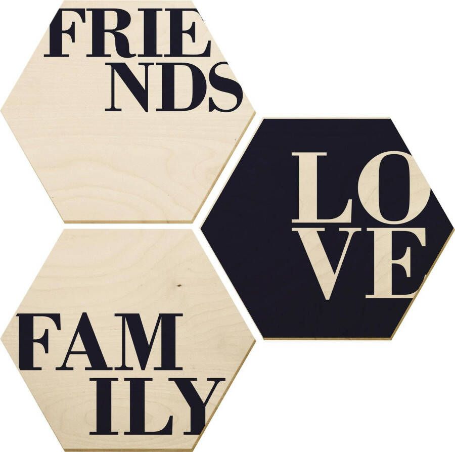 Wall-Art Artprint op hout Love Friends Family (set)
