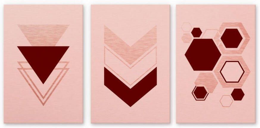 Wall-Art Meerdelige artprint Geometrische figuren roze (set 3-delig)