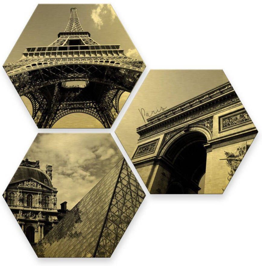 Wall-Art Meerdelige artprint Goudeffect Parijs collage stad (set 3-delig)