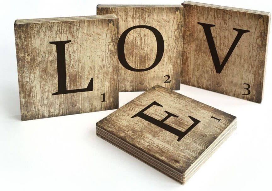 Wall-Art Meerdelige artprint Scrabble deco letters Love (set 4-delig)